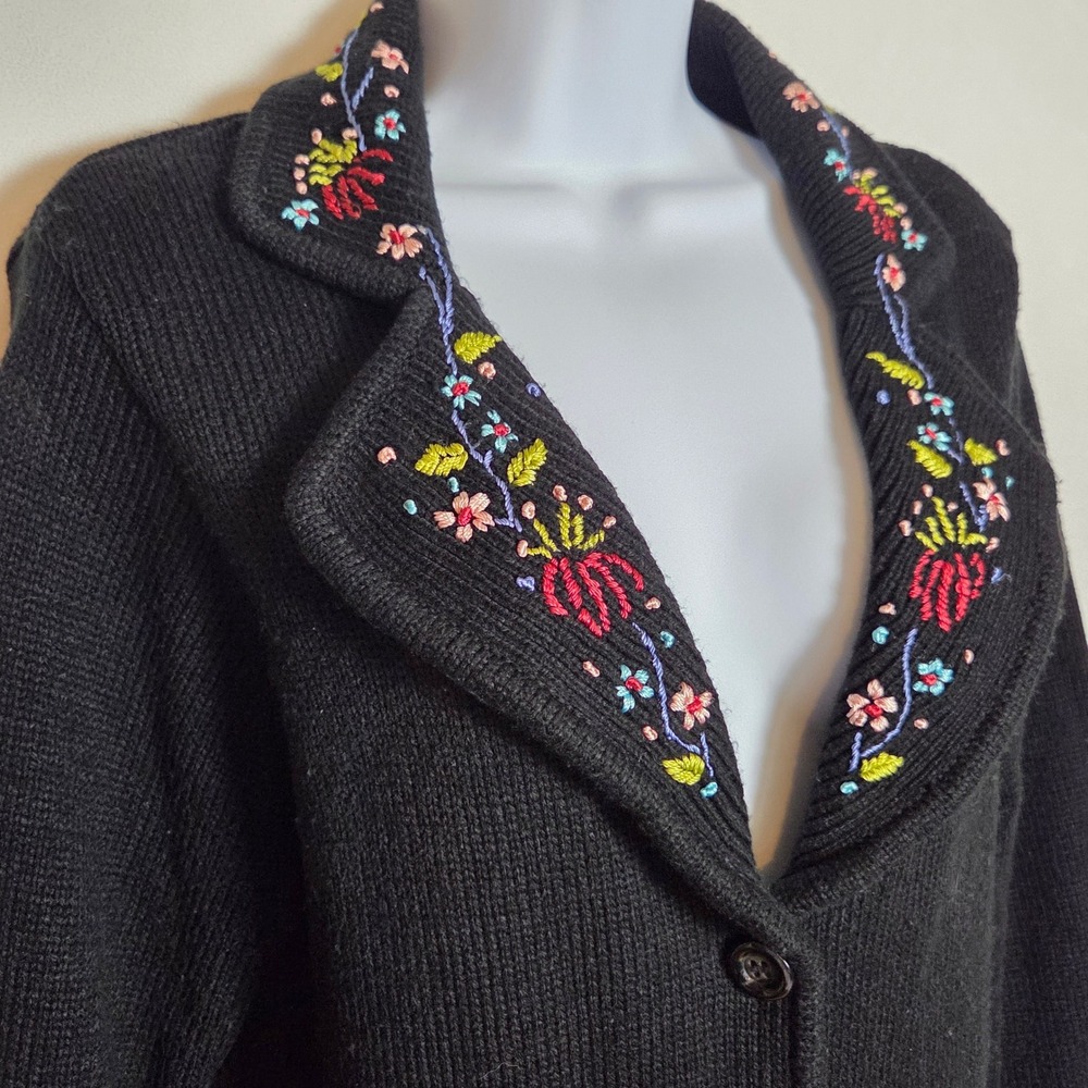 Jason Maxwell Women Cottagecore Floral Embroidered Longline Cardigan S Black